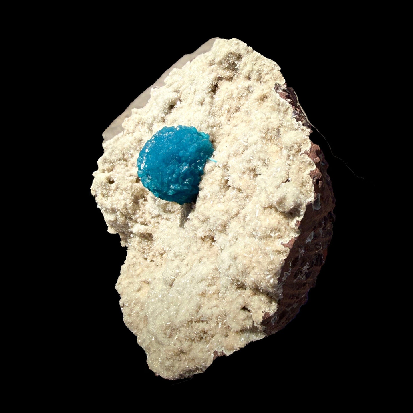 Electric-Blue Botryoidal Cavansite Rosette on Sparkling Heulandite Matrix – Rare Indian Zeolite Mineral Specimen from Pune # B DKT132 fluorite Superb Minerals 