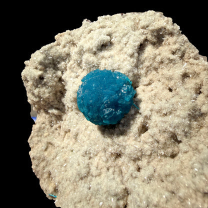 Electric-Blue Botryoidal Cavansite Rosette on Sparkling Heulandite Matrix – Rare Indian Zeolite Mineral Specimen from Pune # B DKT132 fluorite Superb Minerals 