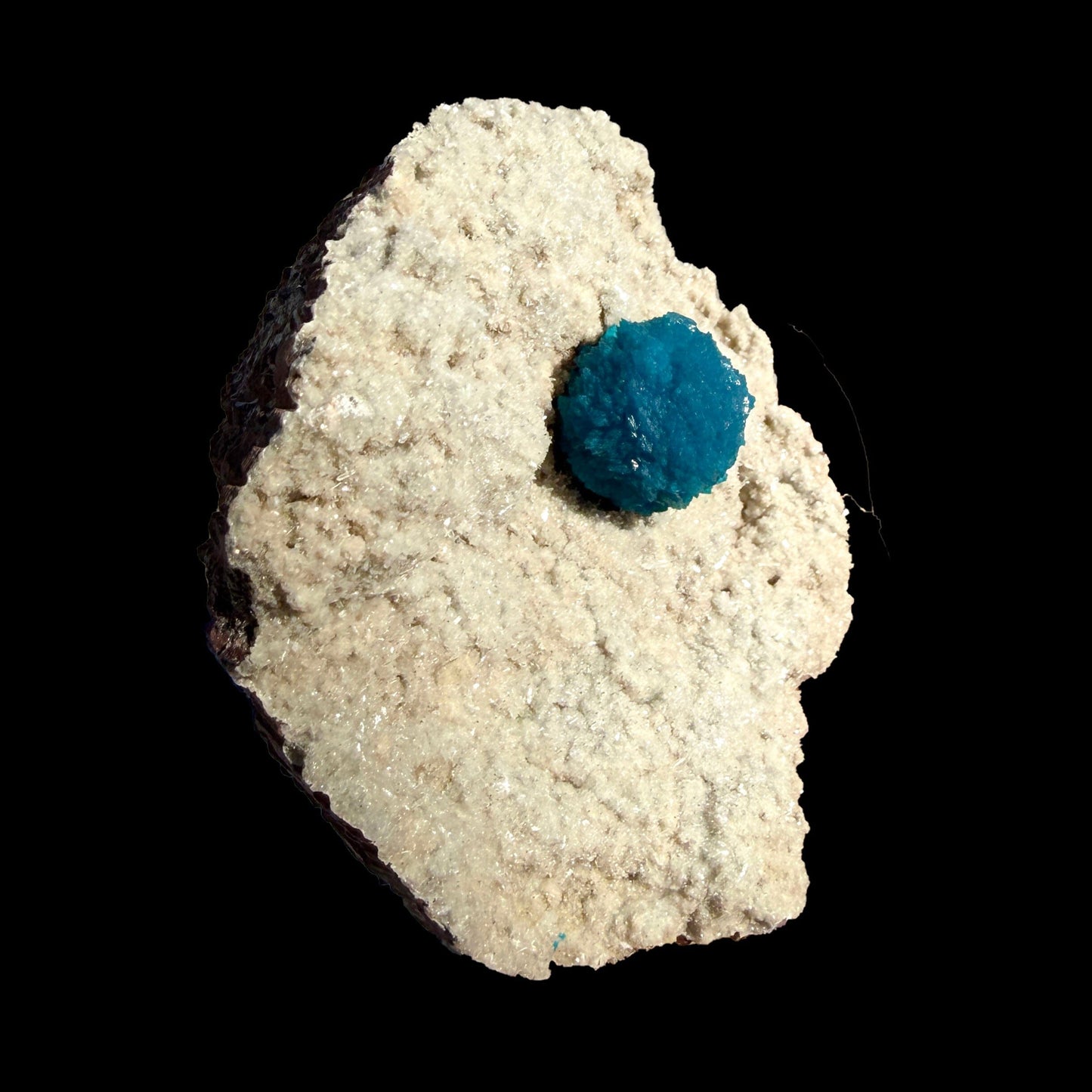 Electric-Blue Botryoidal Cavansite Rosette on Sparkling Heulandite Matrix – Rare Indian Zeolite Mineral Specimen from Pune # B DKT132 fluorite Superb Minerals 