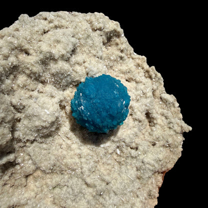 Electric-Blue Botryoidal Cavansite Rosette on Sparkling Heulandite Matrix – Rare Indian Zeolite Mineral Specimen from Pune # B DKT132 fluorite Superb Minerals 
