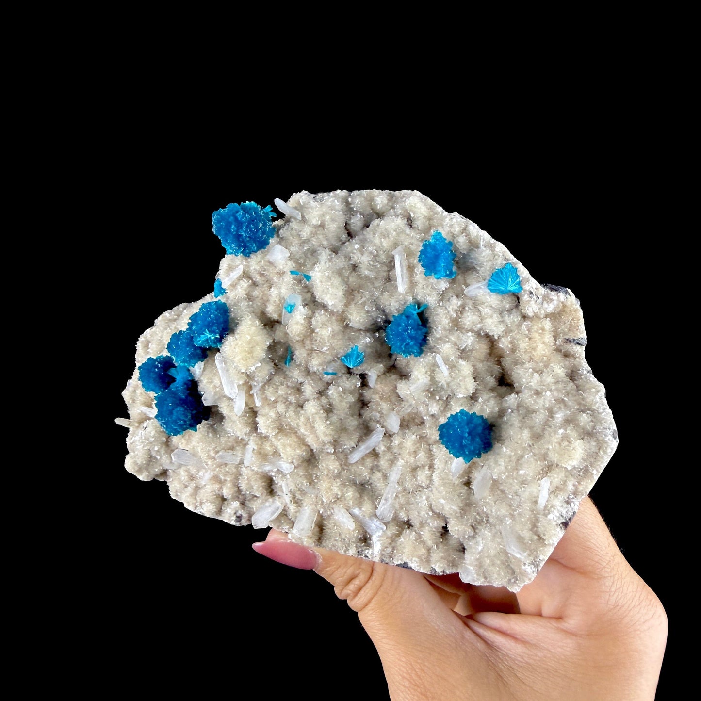 Electric Blue Cavansite Rosettes with Stilbite & Heulandite - Collector’s Indian Zeolite Specimen from Pune #DKT154 apophyllite Superb Minerals 