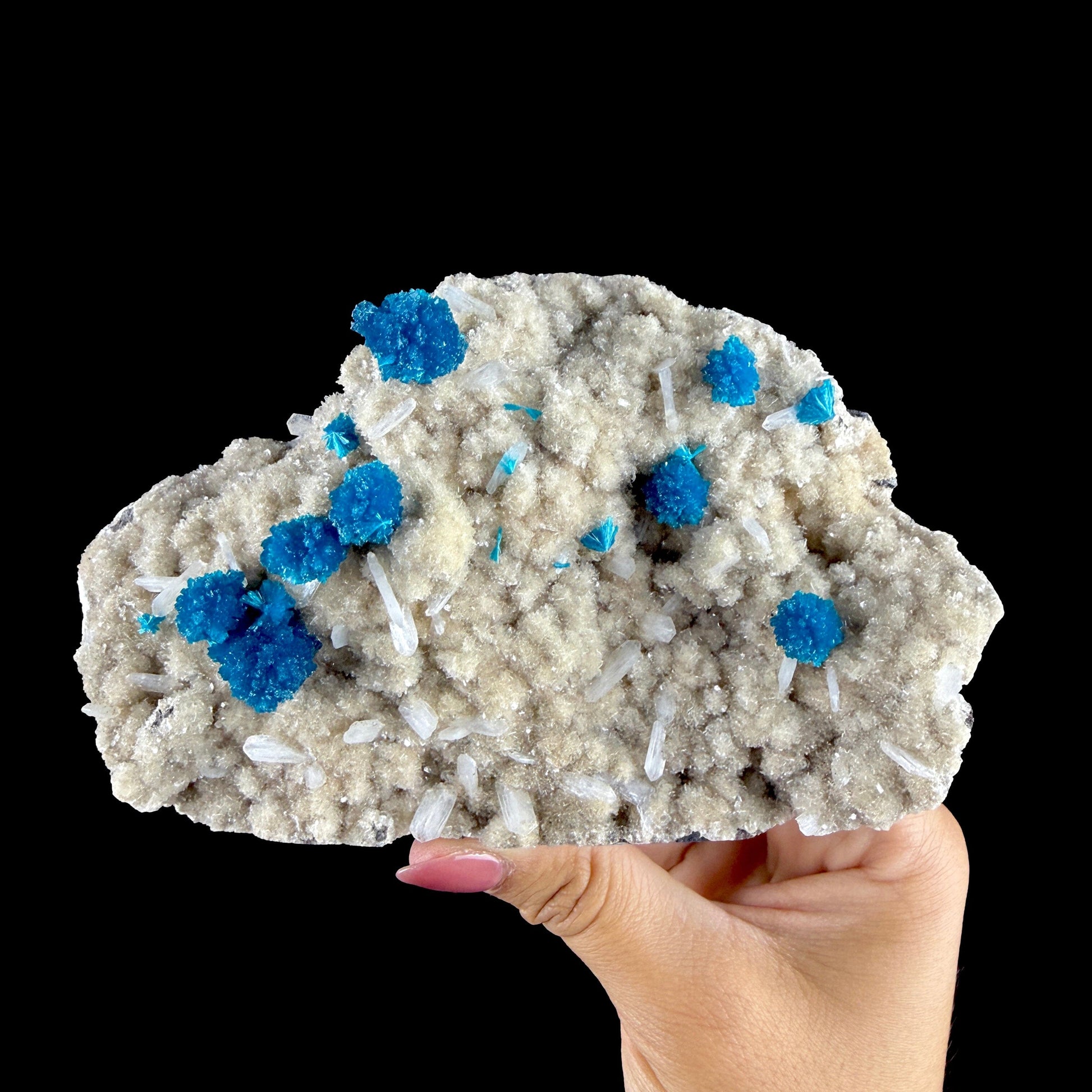 Electric Blue Cavansite Rosettes with Stilbite & Heulandite - Collector’s Indian Zeolite Specimen from Pune #DKT154 apophyllite Superb Minerals 