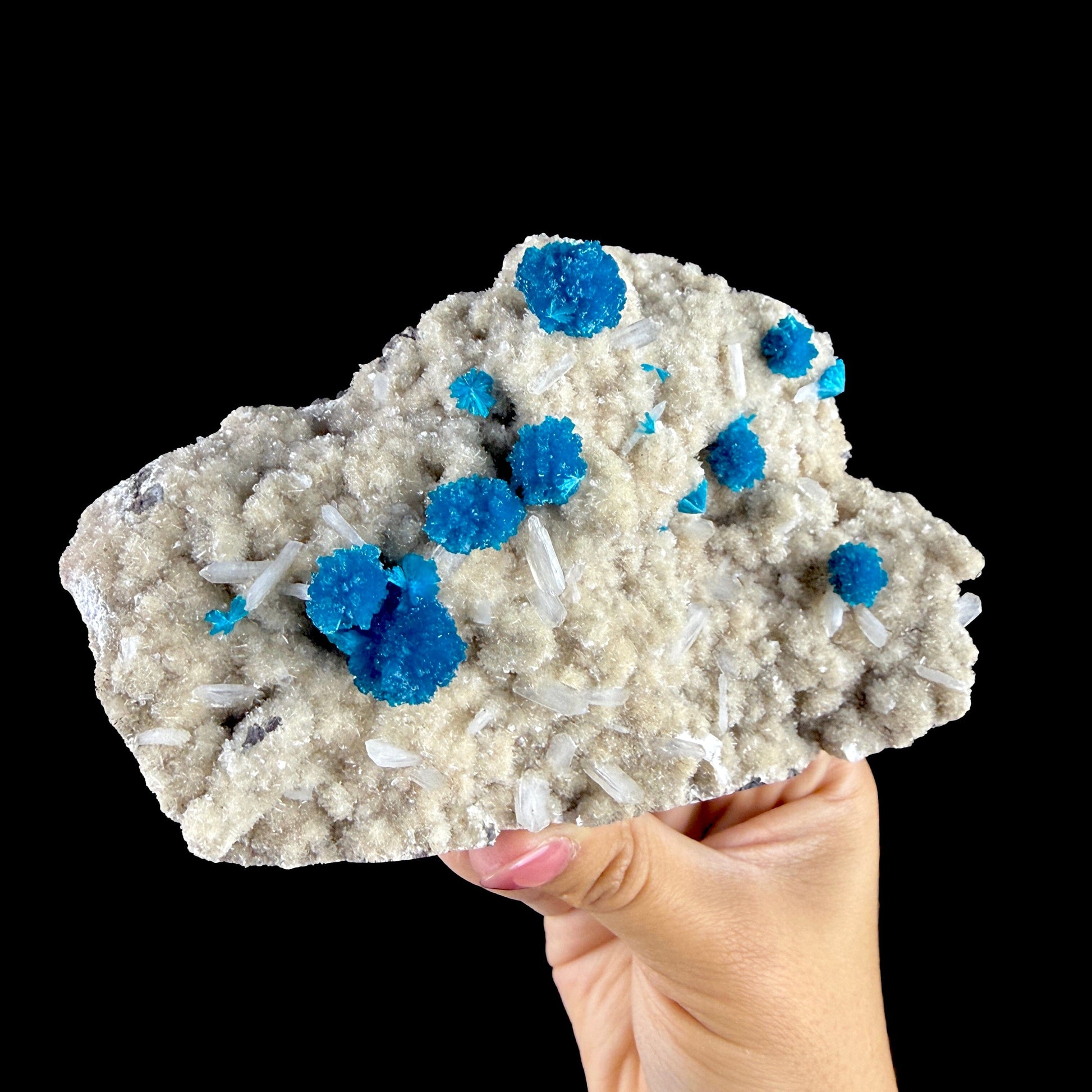 Electric Blue Cavansite Rosettes with Stilbite & Heulandite - Collector’s Indian Zeolite Specimen from Pune #DKT154 apophyllite Superb Minerals 