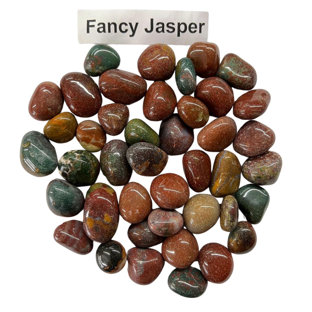 Fancy Jasper Tumbled Stones – 1 lb Bulk Bag | Polished Multicolor Red, Green & Gold Jasper Tumble Superb Minerals 