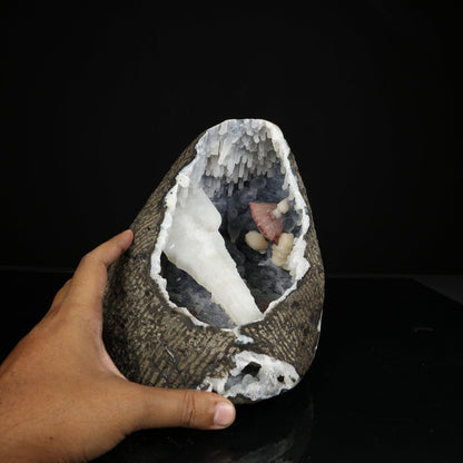 Gemmy Brown Heulandite with Coated Calcite Pillar & Chalcedony Stalactites in Natural Geode – Rare Zeolite Specimen # B 7241 Heulandite Superb Minerals 