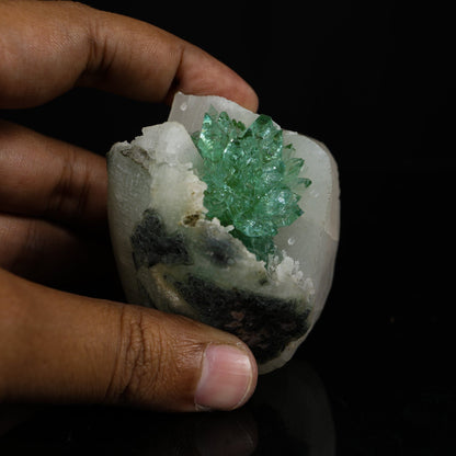 Gemmy Emerald-Green Apophyllite "Flower" Spray with White Calcite & Stilbite Matrix - Collector’s Specimen from Jalgaon, India # B 7204 Apophylite Superb Minerals 