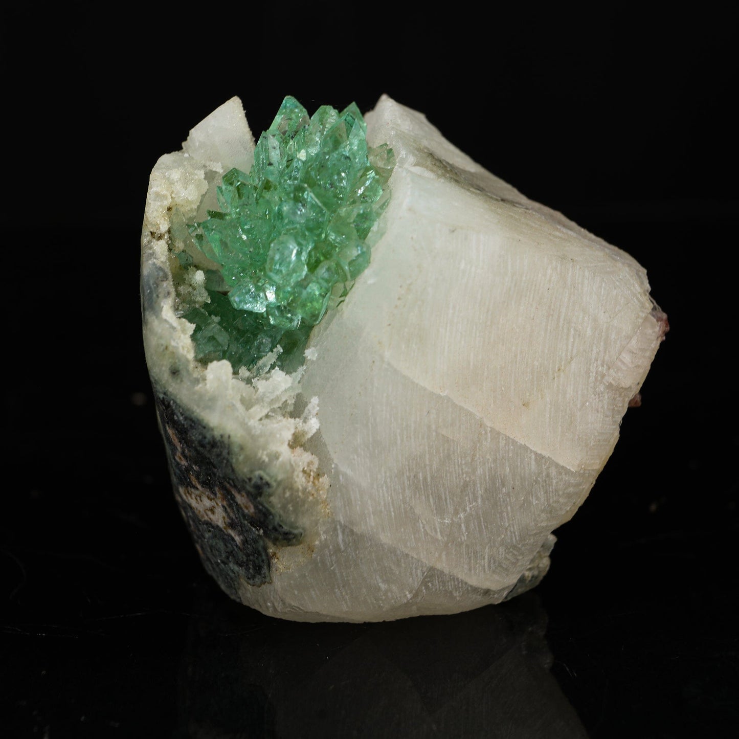Gemmy Emerald-Green Apophyllite "Flower" Spray with White Calcite & Stilbite Matrix - Collector’s Specimen from Jalgaon, India # B 7204 Apophylite Superb Minerals 