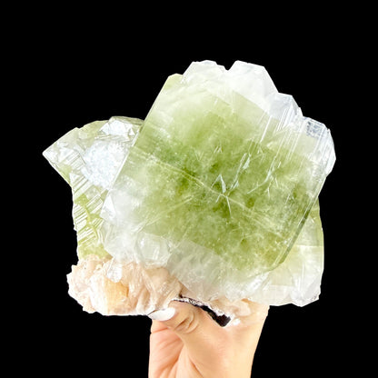 Giant Prismatic Green Apophyllite Crystal Block with Peach Stilbite - Collector’s Museum Cabinet Specimen from Nashik, India # DKT169 Apophyllite Superb Minerals 