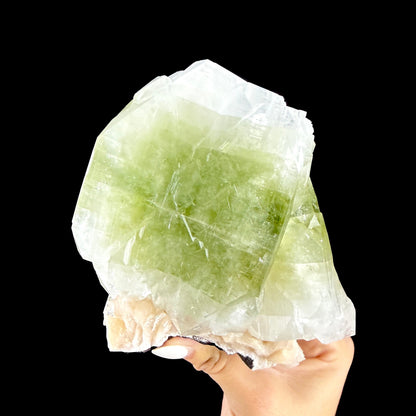 Giant Prismatic Green Apophyllite Crystal Block with Peach Stilbite - Collector’s Museum Cabinet Specimen from Nashik, India # DKT169 Apophyllite Superb Minerals 