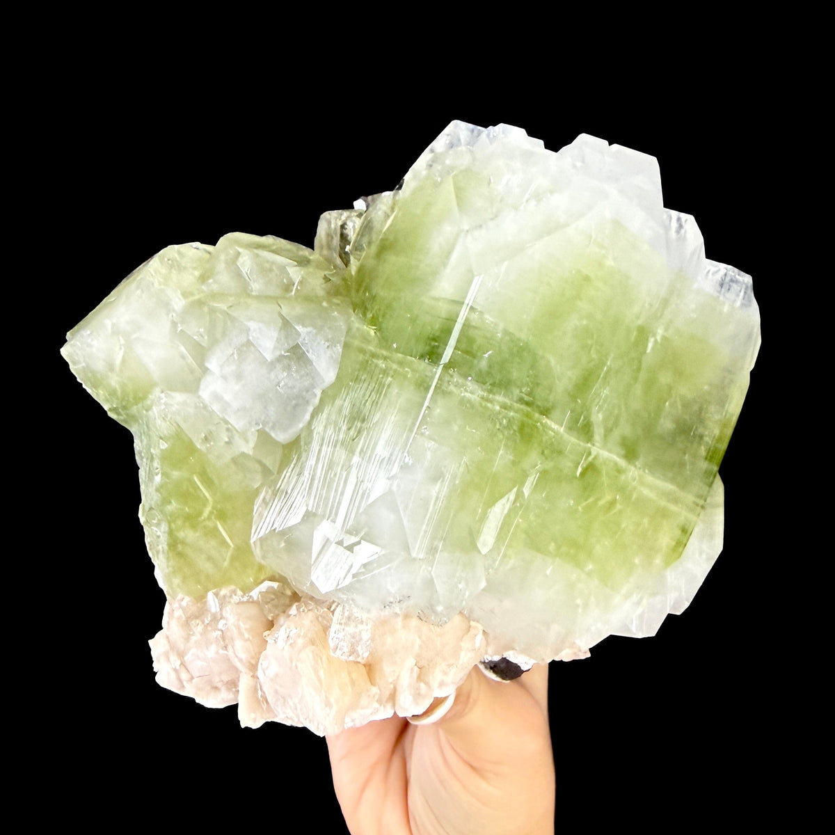 Giant Prismatic Green Apophyllite Crystal Block with Peach Stilbite - Collector’s Museum Cabinet Specimen from Nashik, India # DKT169 Apophyllite Superb Minerals 