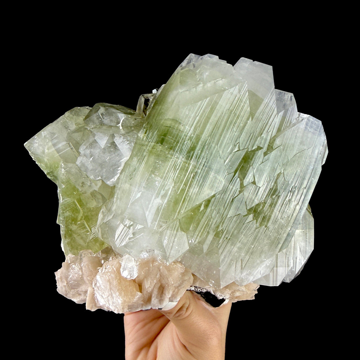 Giant Prismatic Green Apophyllite Crystal Block with Peach Stilbite - Collector’s Museum Cabinet Specimen from Nashik, India # DKT169 Apophyllite Superb Minerals 