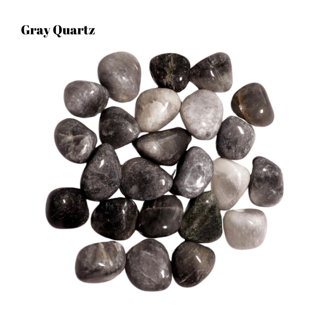 Gray Quartz Tumbled Stones – 1 lb Bulk Bag | Polished Natural Gray & White Quartz Tumble Superb Minerals 