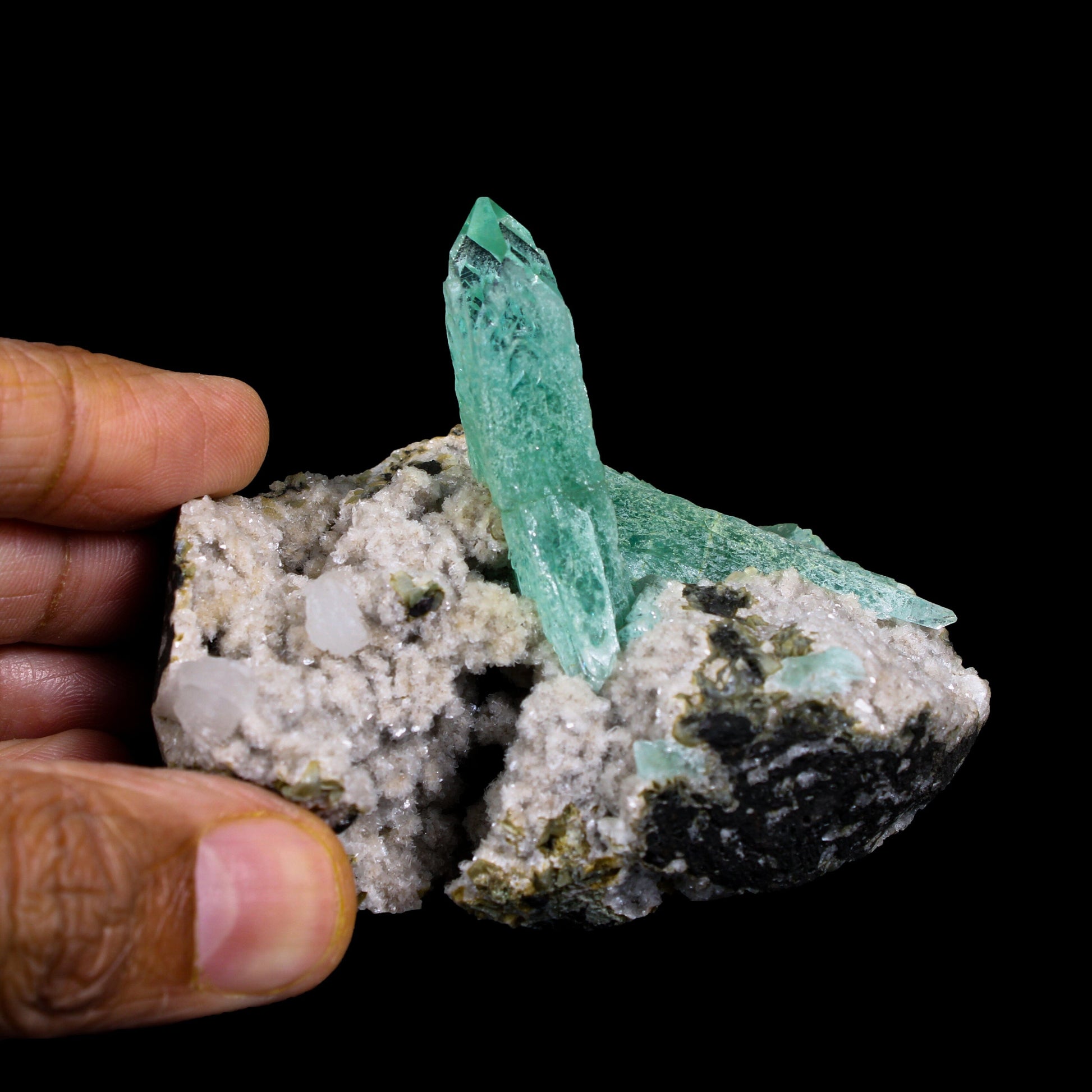 Green Apophyllite Crystal on Stilbite , Heulandite Matrix | Rare Indian Zeolite Specimen | Sharp Terminated Apophyllite Formation # G 7131 Apohyllite Superb Minerals 