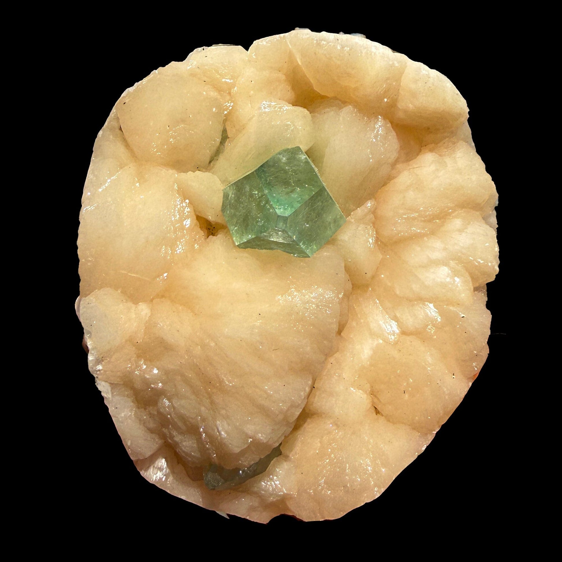 Green Apophyllite Crystal Tip on Stilbite Matrix – Rare Indian Zeolite Mineral Specimen from Maharashtra DKT60 Apophyllite Superb Minerals 