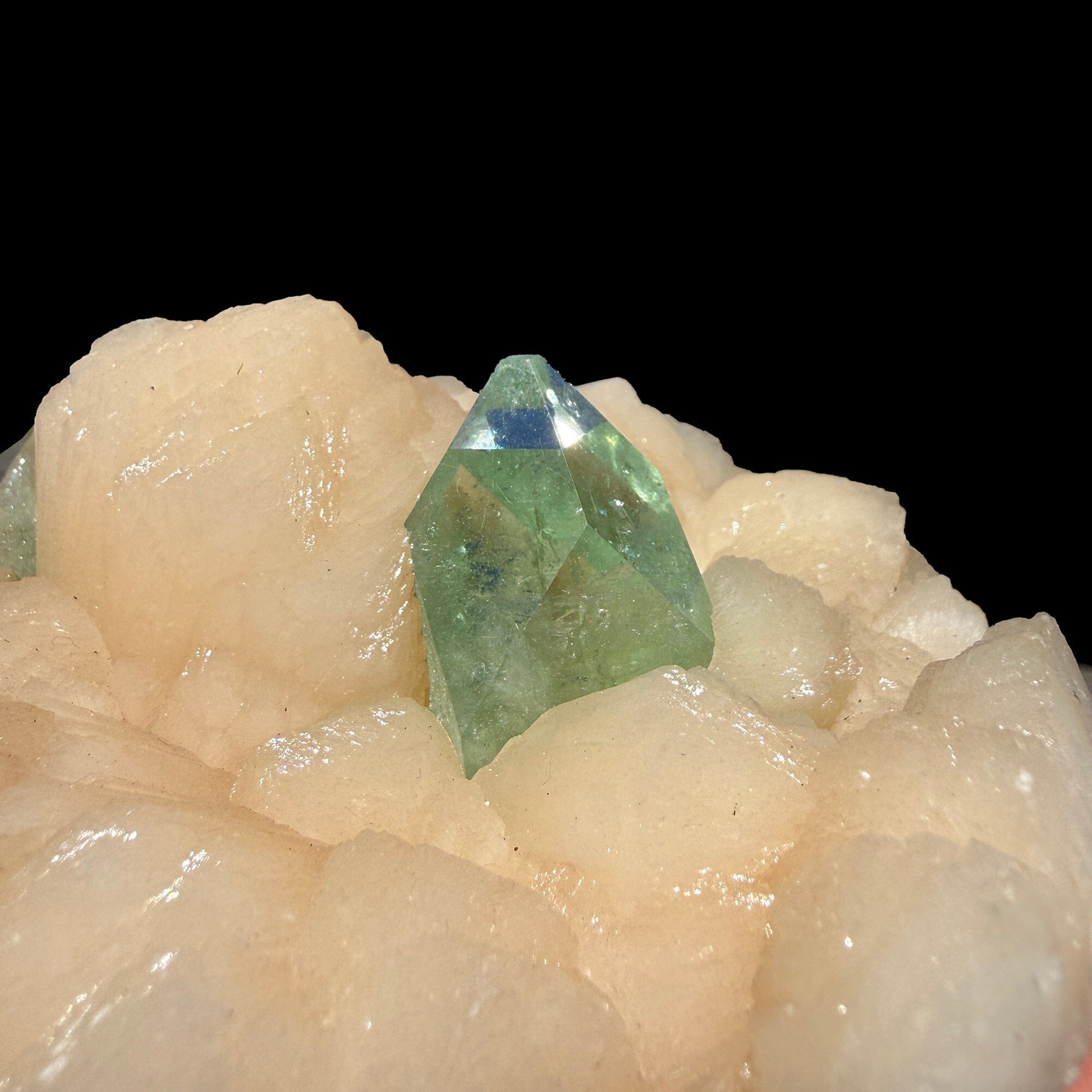 Green Apophyllite Crystal Tip on Stilbite Matrix – Rare Indian Zeolite Mineral Specimen from Maharashtra DKT60 Apophyllite Superb Minerals 