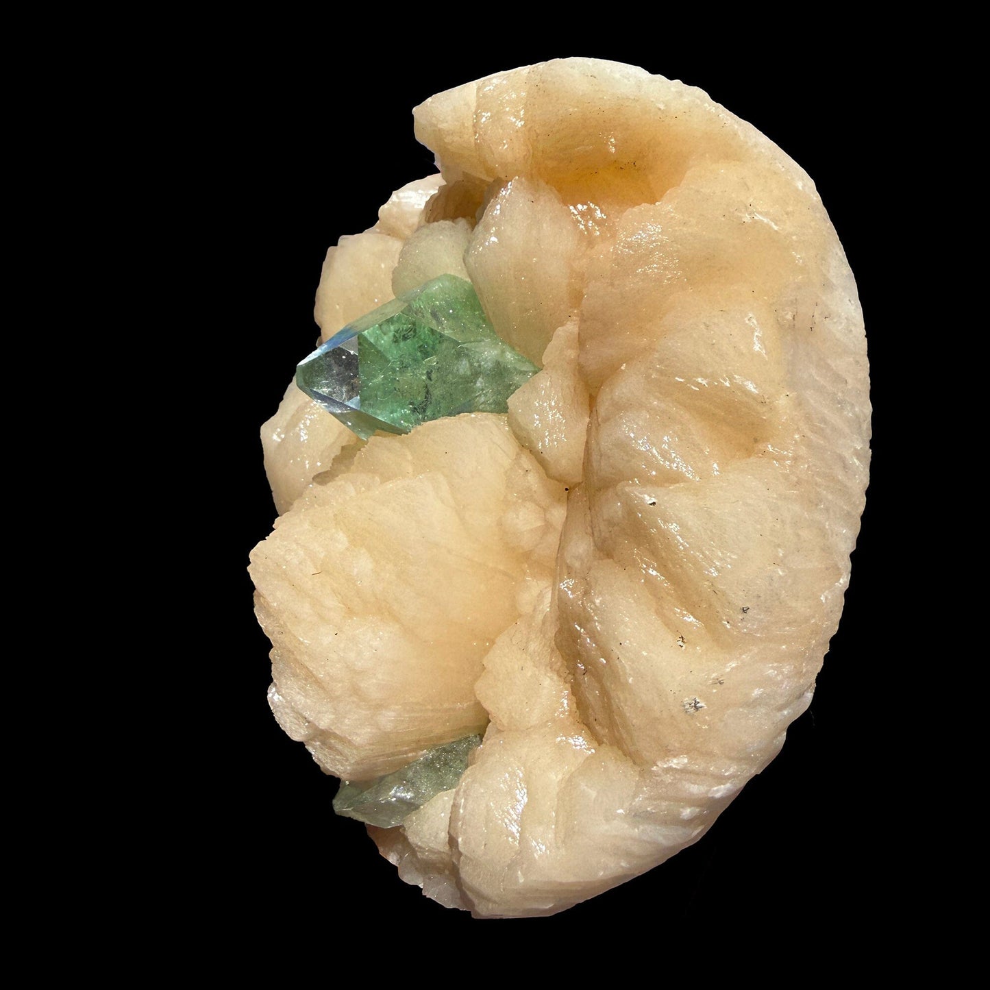 Green Apophyllite Crystal Tip on Stilbite Matrix – Rare Indian Zeolite Mineral Specimen from Maharashtra DKT60 Apophyllite Superb Minerals 