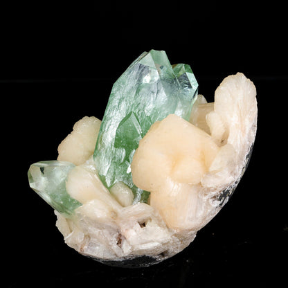Green Apophyllite Crystal with Peach Stilbite - Madhya Pradesh Mineral Specimen # B 7213 Apophylite Superb Minerals 
