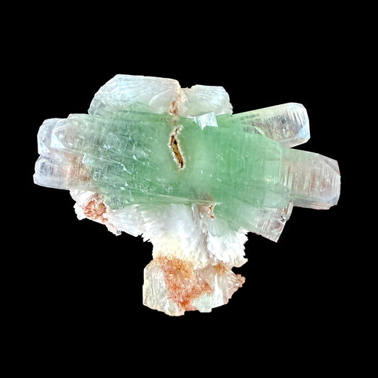 Green Apophyllite Crystal with Scolecite & Stilbite Cluster from Nashik, Maharashtra, India DKT85 Apohyllite Superb Minerals 