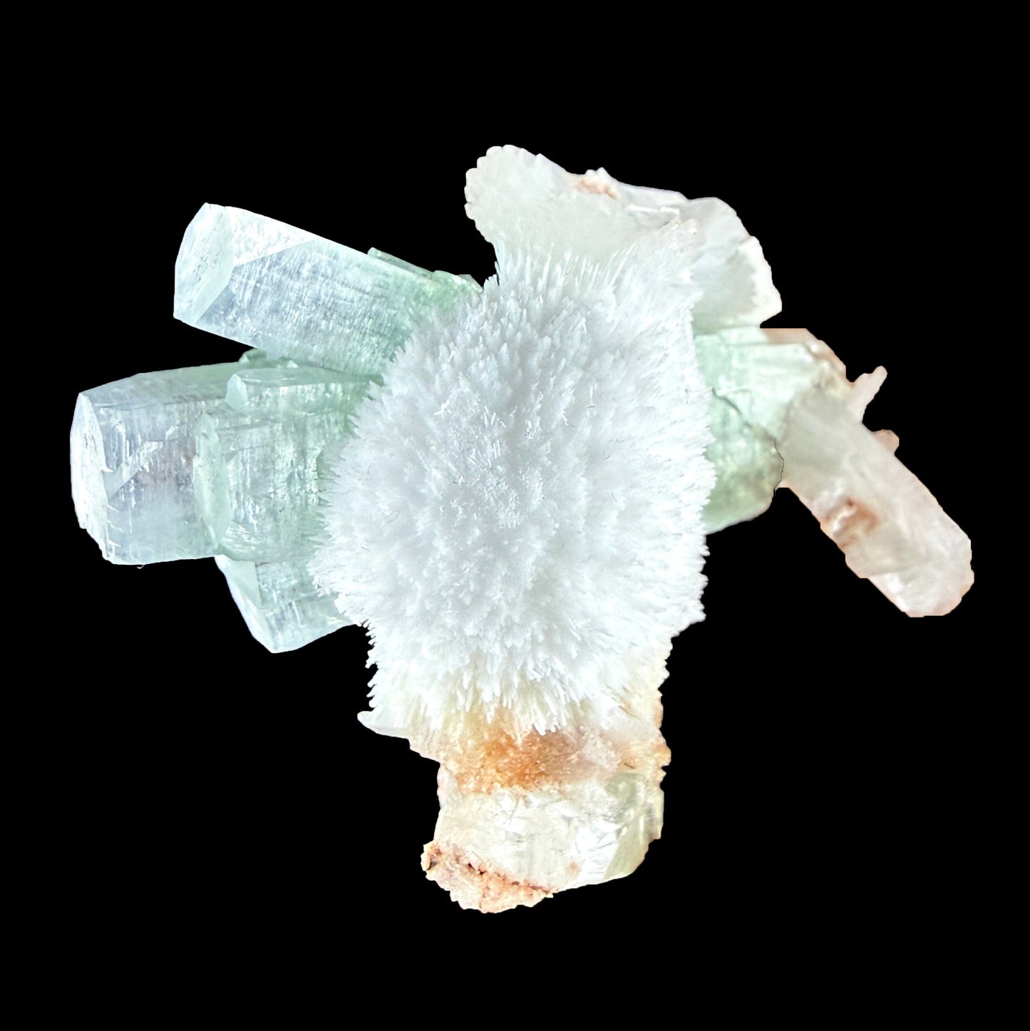 Green Apophyllite Crystal with Scolecite & Stilbite Cluster from Nashik, Maharashtra, India DKT85 Apohyllite Superb Minerals 