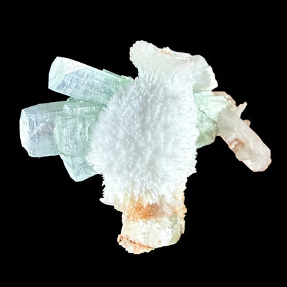 Green Apophyllite Crystal with Scolecite & Stilbite Cluster from Nashik, Maharashtra, India DKT85 Apohyllite Superb Minerals 