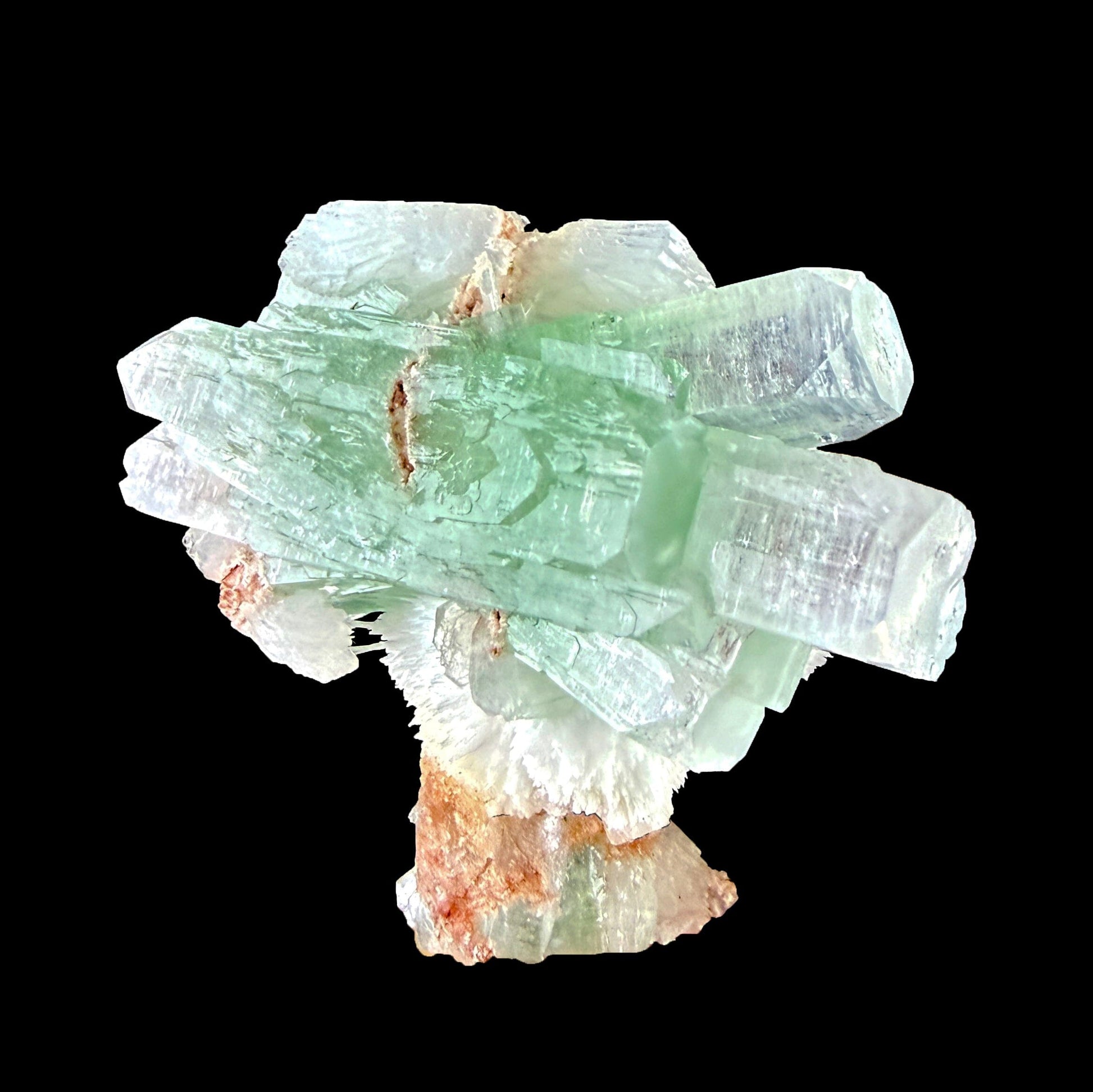 Green Apophyllite Crystal with Scolecite & Stilbite Cluster from Nashik, Maharashtra, India DKT85 Apohyllite Superb Minerals 