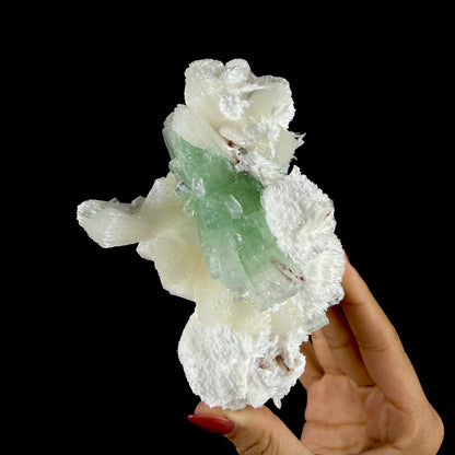 Green Apophyllite Crystal with Stilbite & Scolecite – Indian Zeolite Mineral from Nashik # DKT105 Apophyllite Superb Minerals 