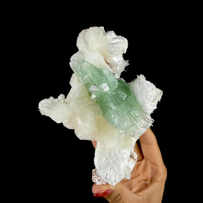 Green Apophyllite Crystal with Stilbite & Scolecite – Indian Zeolite Mineral from Nashik # DKT105 Apophyllite Superb Minerals 