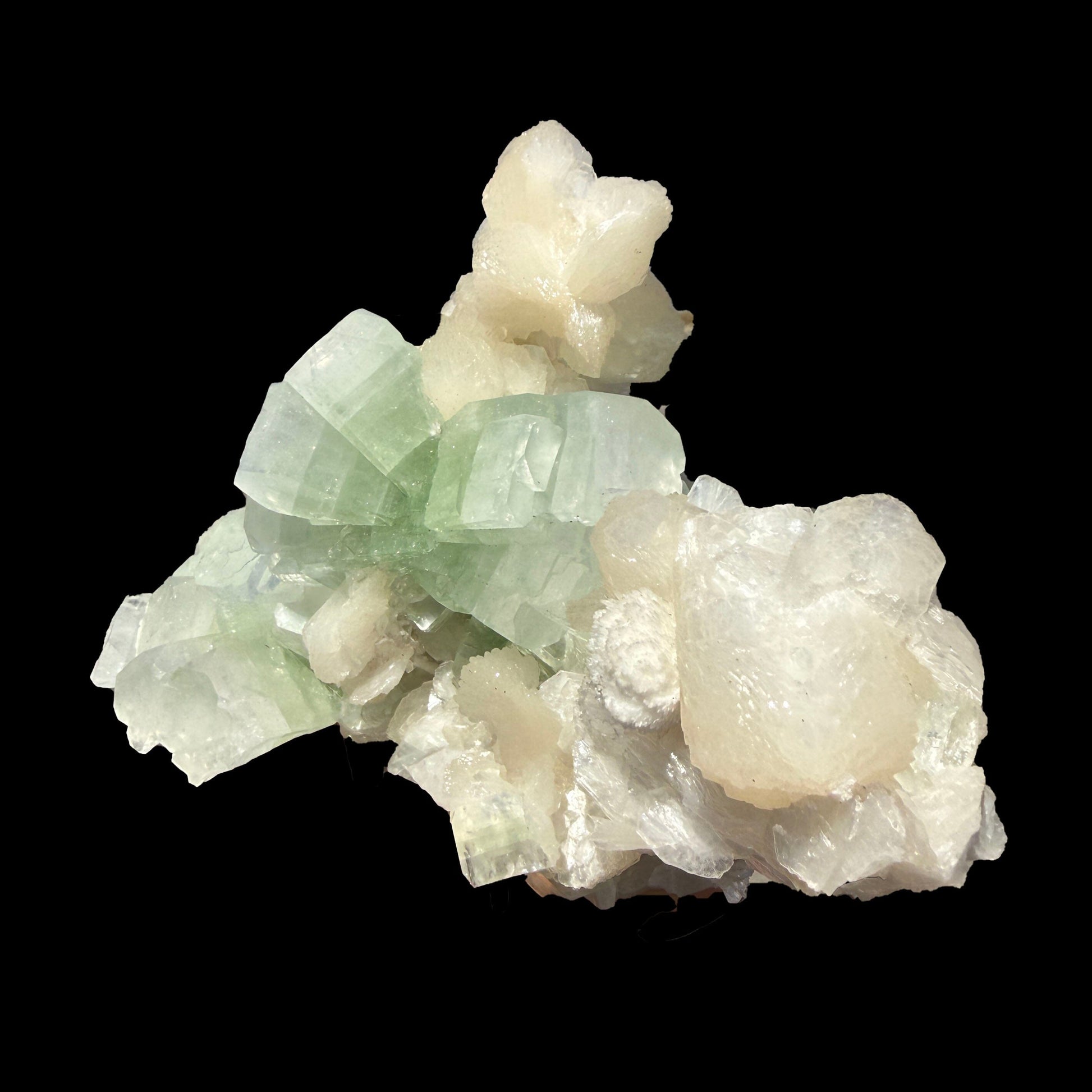 Green Apophyllite Crystal with Stilbite & Scolecite – Indian Zeolite Mineral from Nashik # DKT114 Apophyllite Superb Minerals 