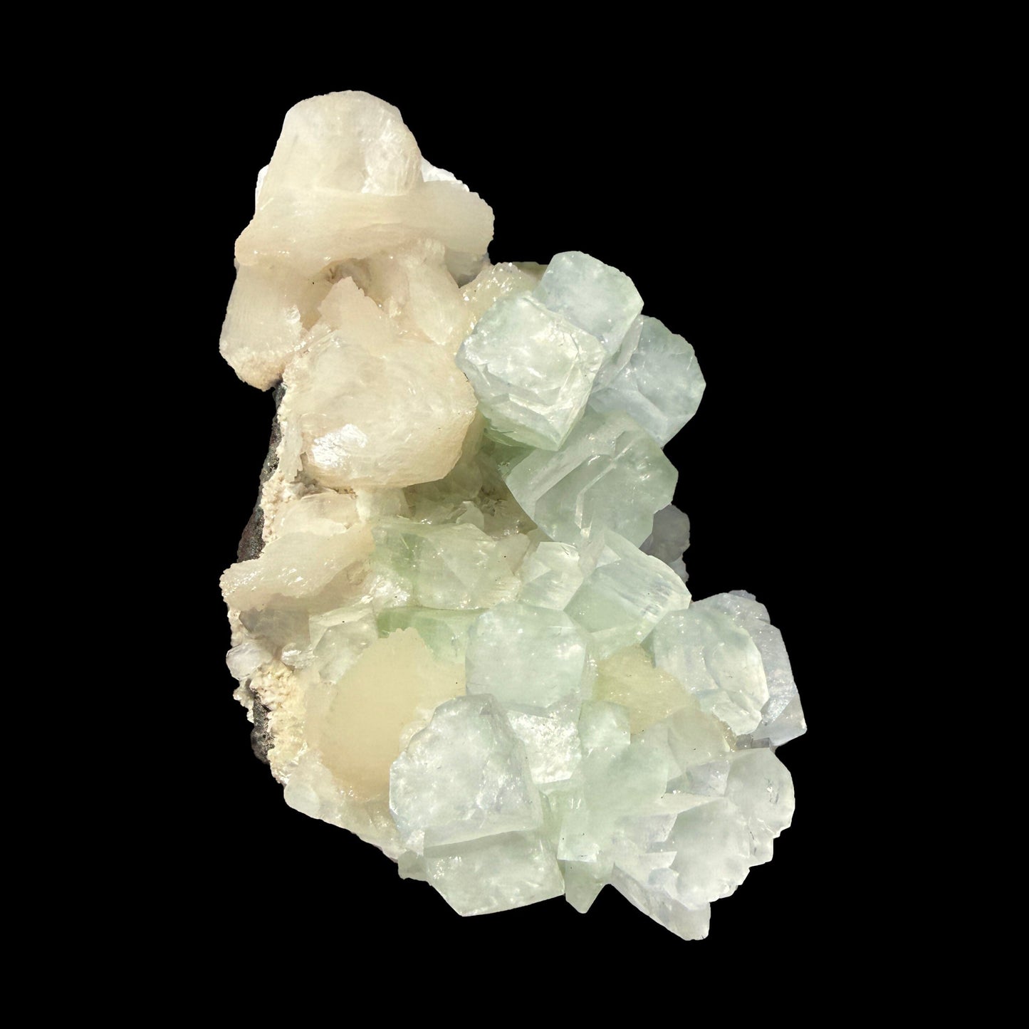 Green Apophyllite Crystal with Stilbite & Scolecite – Indian Zeolite Mineral from Nashik # DKT114 Apophyllite Superb Minerals 