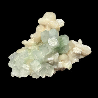 Green Apophyllite Crystal with Stilbite & Scolecite – Indian Zeolite Mineral from Nashik # DKT114 Apophyllite Superb Minerals 
