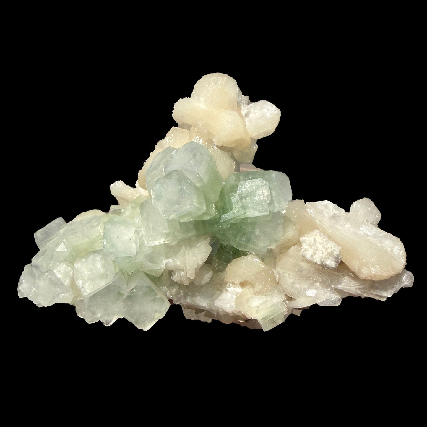 Green Apophyllite Crystal with Stilbite & Scolecite – Indian Zeolite Mineral from Nashik # DKT114 Apophyllite Superb Minerals 