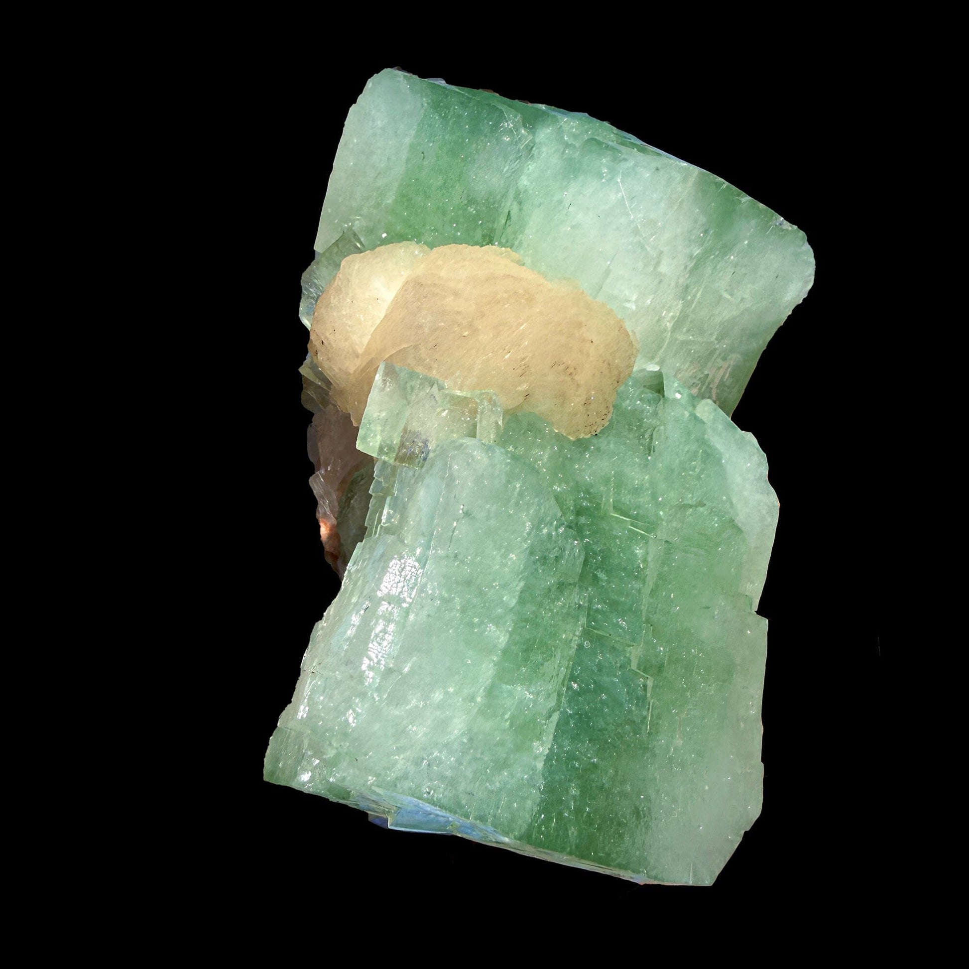 Green Apophyllite Cube with Stilbite – Natural Zeolite Mineral Specimen from Nashik, India | Raw Crystal Cluster # DKT37 Apohyllite Superb Minerals 