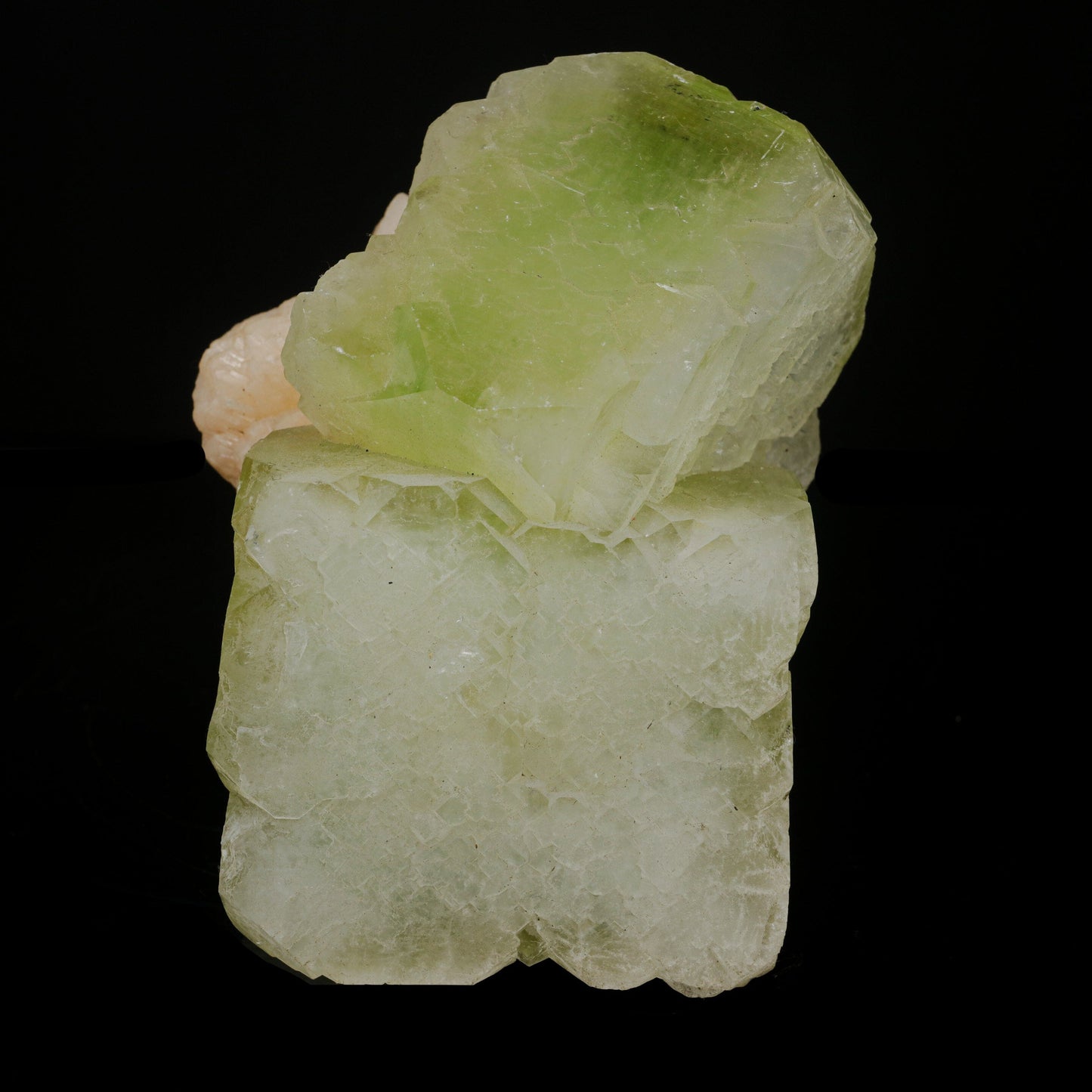 Green Apophyllite Cube with Stilbite | Premium Indian Mineral Specimen # B 7079 Apohyllite Superb Minerals 
