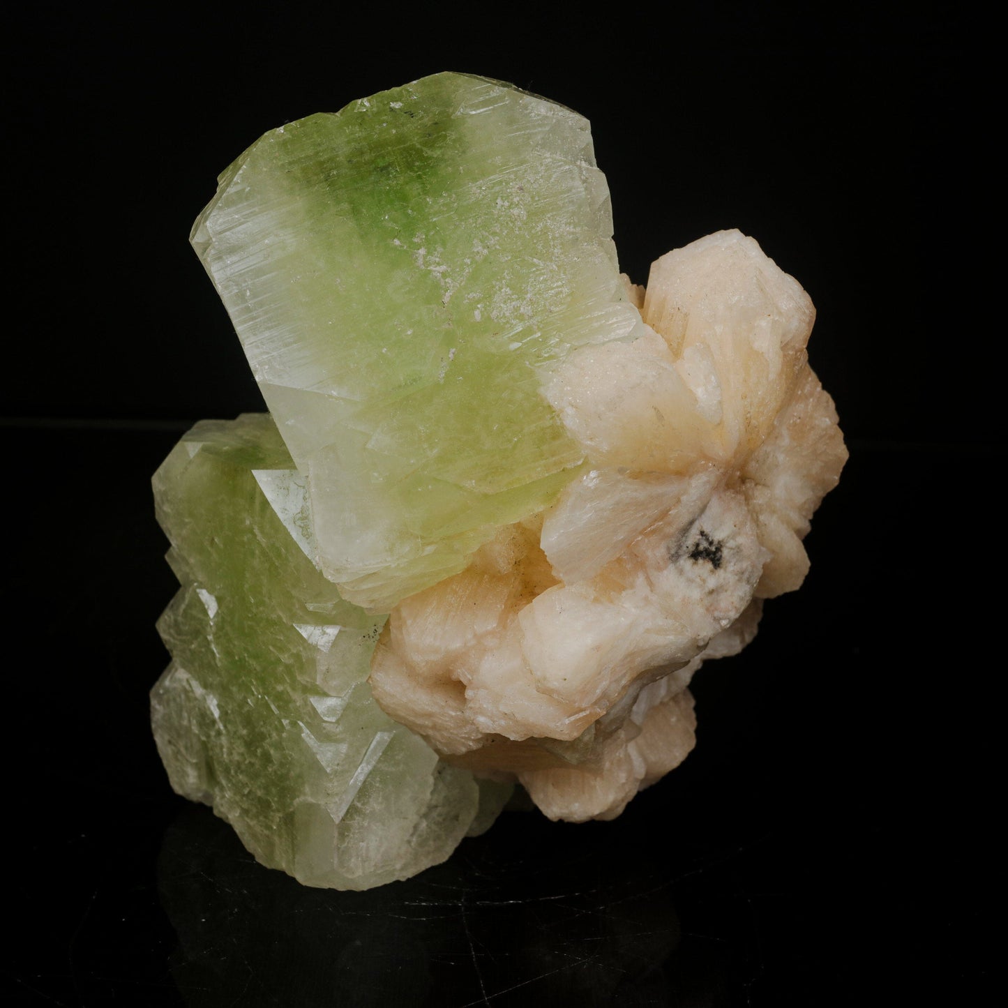 Green Apophyllite Cube with Stilbite | Premium Indian Mineral Specimen # B 7079 Apohyllite Superb Minerals 