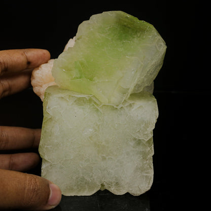 Green Apophyllite Cube with Stilbite | Premium Indian Mineral Specimen # B 7079 Apohyllite Superb Minerals 
