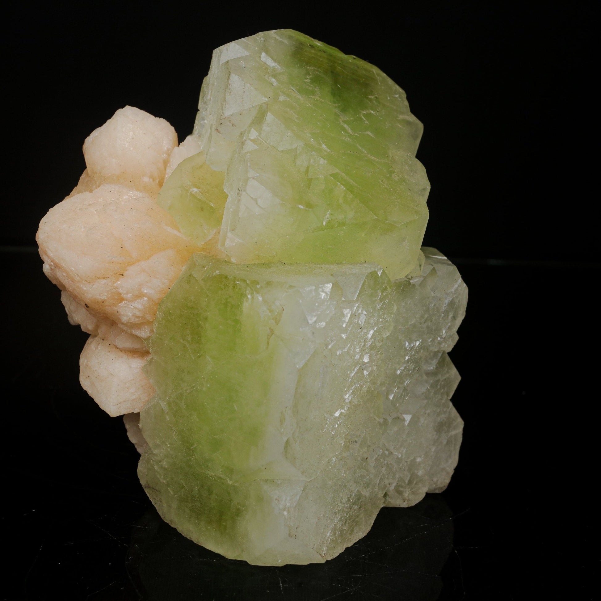 Green Apophyllite Cube with Stilbite | Premium Indian Mineral Specimen # B 7079 Apohyllite Superb Minerals 
