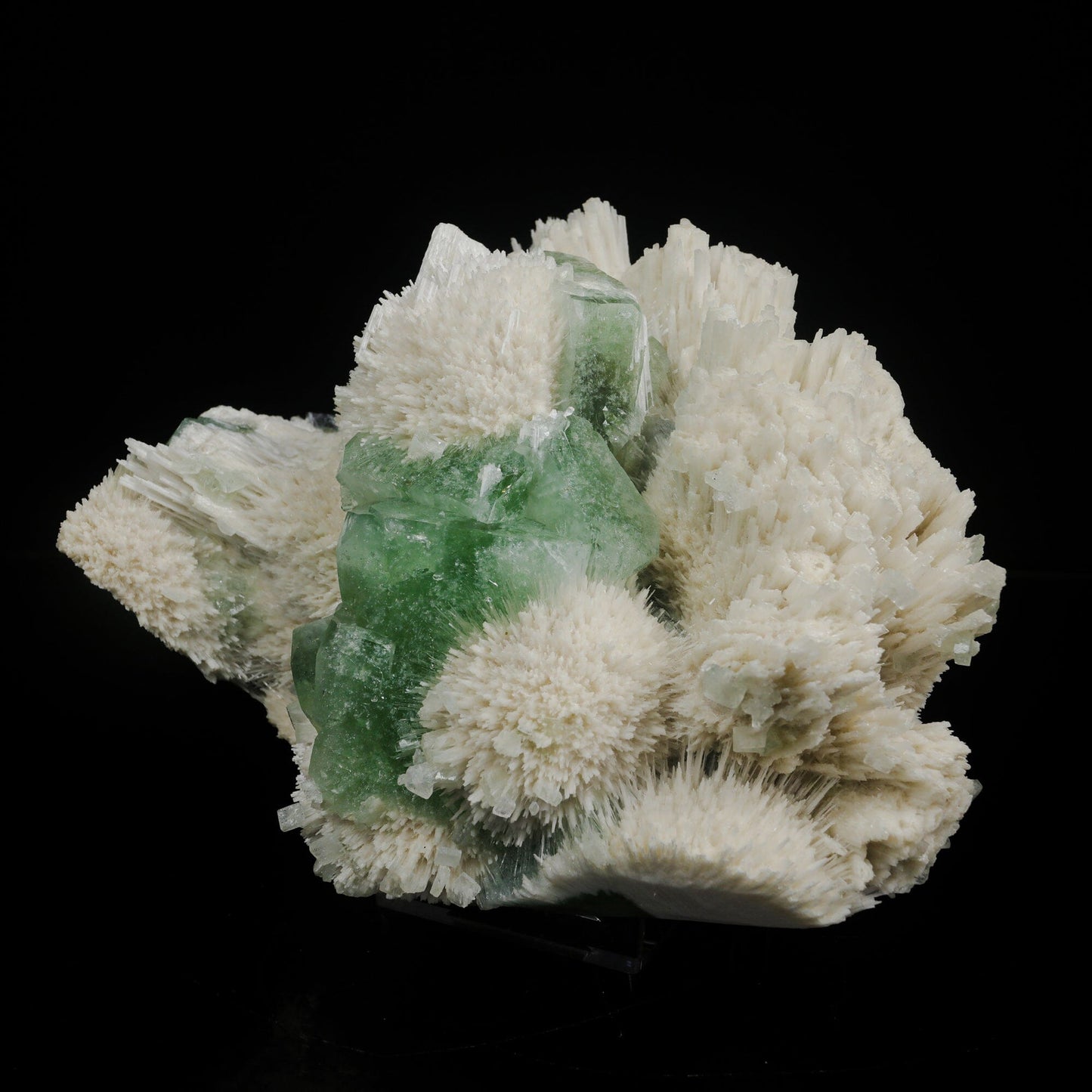 Green Apophyllite Cubes with Mordenite – Rare Zeolite Mineral Specimen from India # B 7088 Apophyllite Superb Minerals 