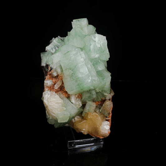 Green Apophyllite Cubes with Stilbite – Premium Zeolite Mineral Specimen from India # B 7089 Apophyllite Superb Minerals 