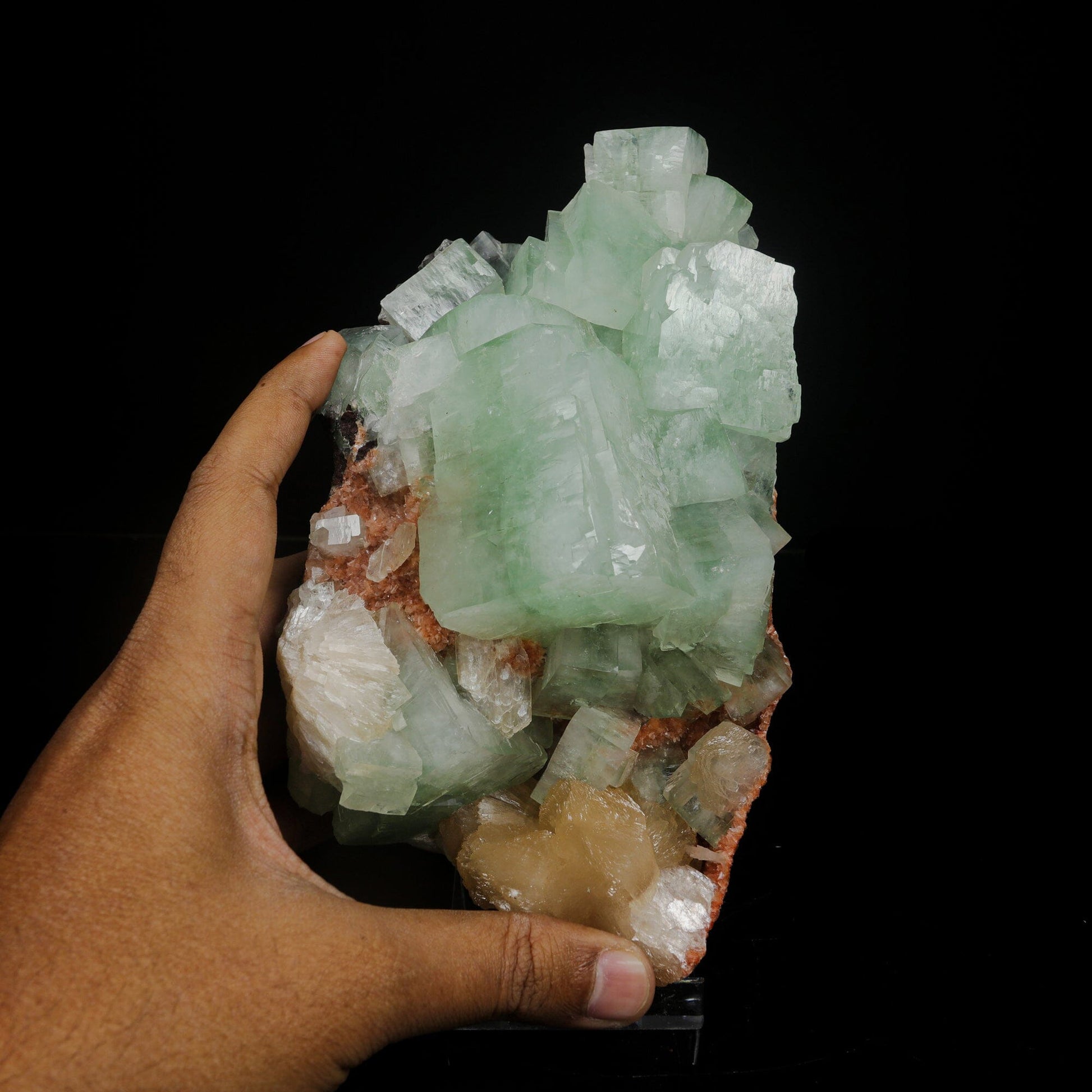 Green Apophyllite Cubes with Stilbite – Premium Zeolite Mineral Specimen from India # B 7089 Apophyllite Superb Minerals 