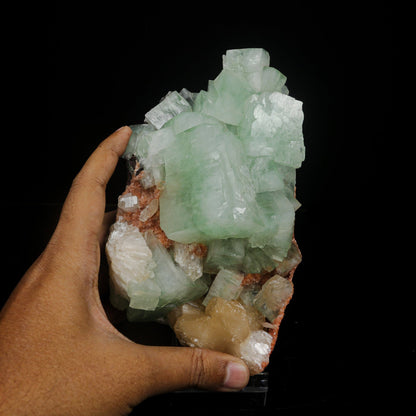 Green Apophyllite Cubes with Stilbite – Premium Zeolite Mineral Specimen from India # B 7089 Apophyllite Superb Minerals 