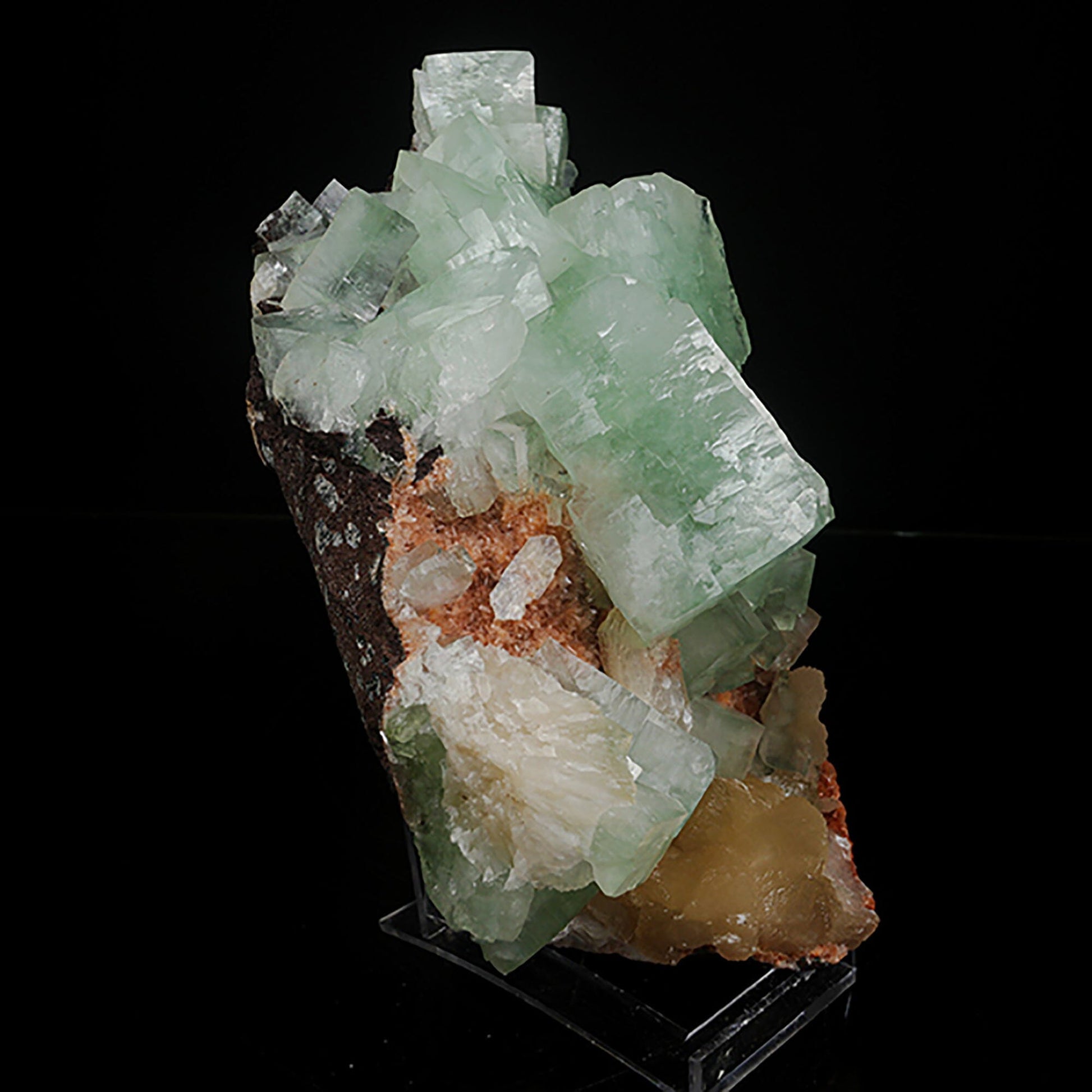Green Apophyllite Cubes with Stilbite – Premium Zeolite Mineral Specimen from India # B 7089 Apophyllite Superb Minerals 