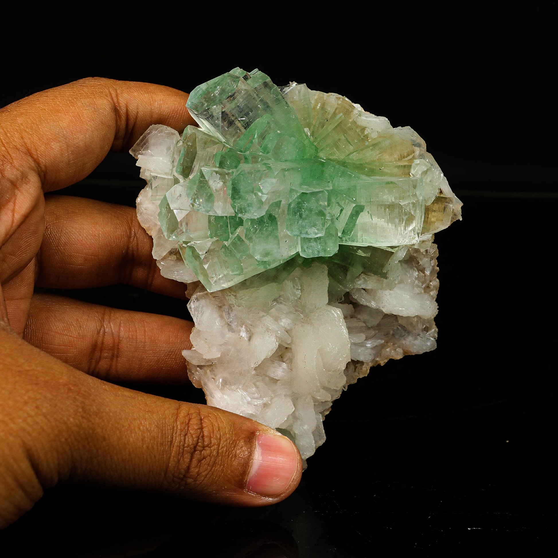 Green Apophyllite Disco Ball with Stilbite Natural Mineral Specimen # B 6770 Apohyllite Superb Minerals 