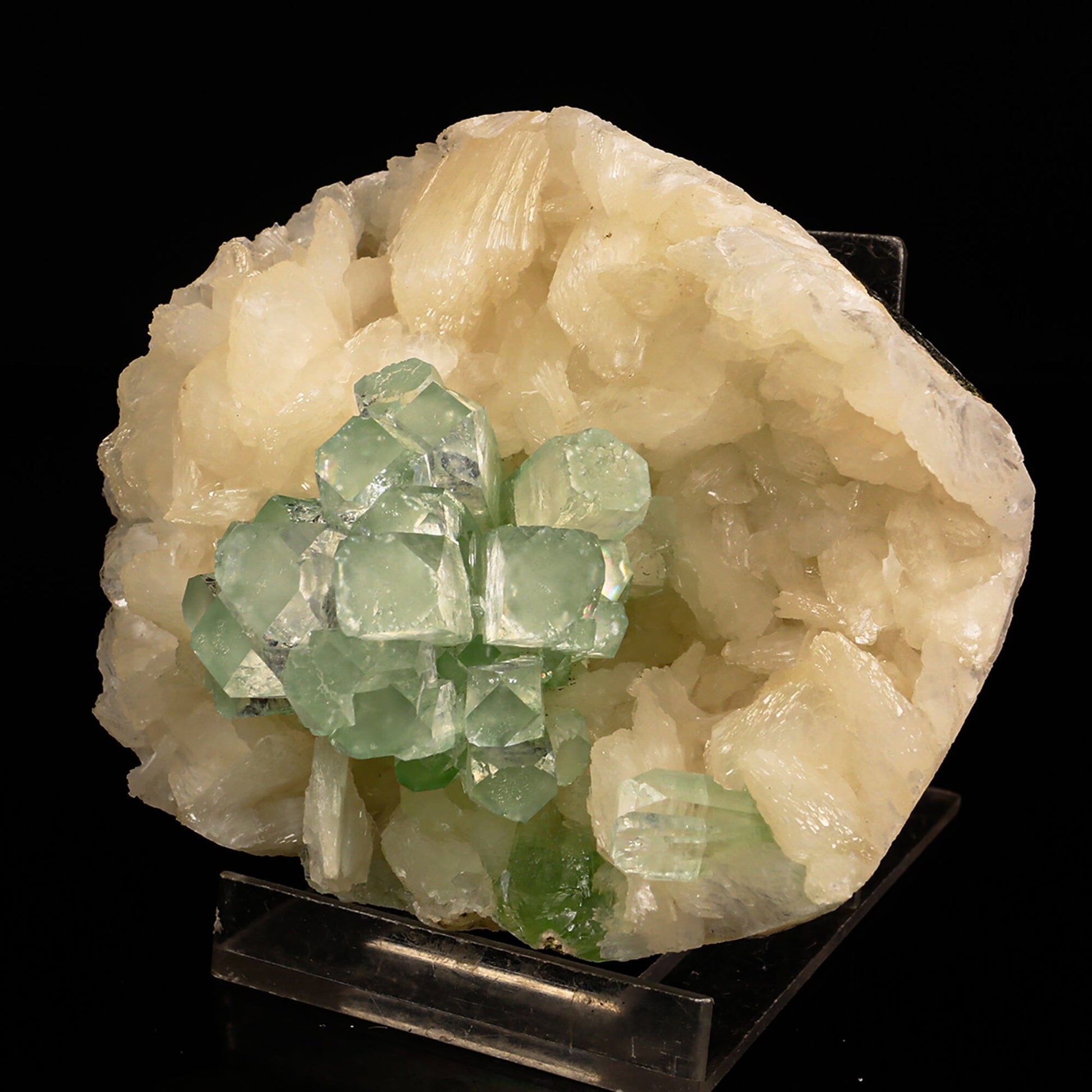 Green Apophyllite Disco Ball with Stilbite Natural Mineral Specimen # B 6819 Apohyllite Superb Minerals 