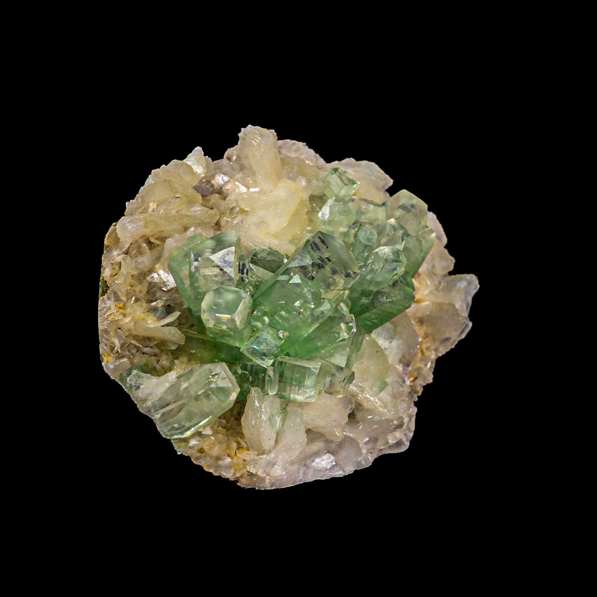 Green Apophyllite Disco Ball with Stilbite Natural Mineral Specimen # B 6832