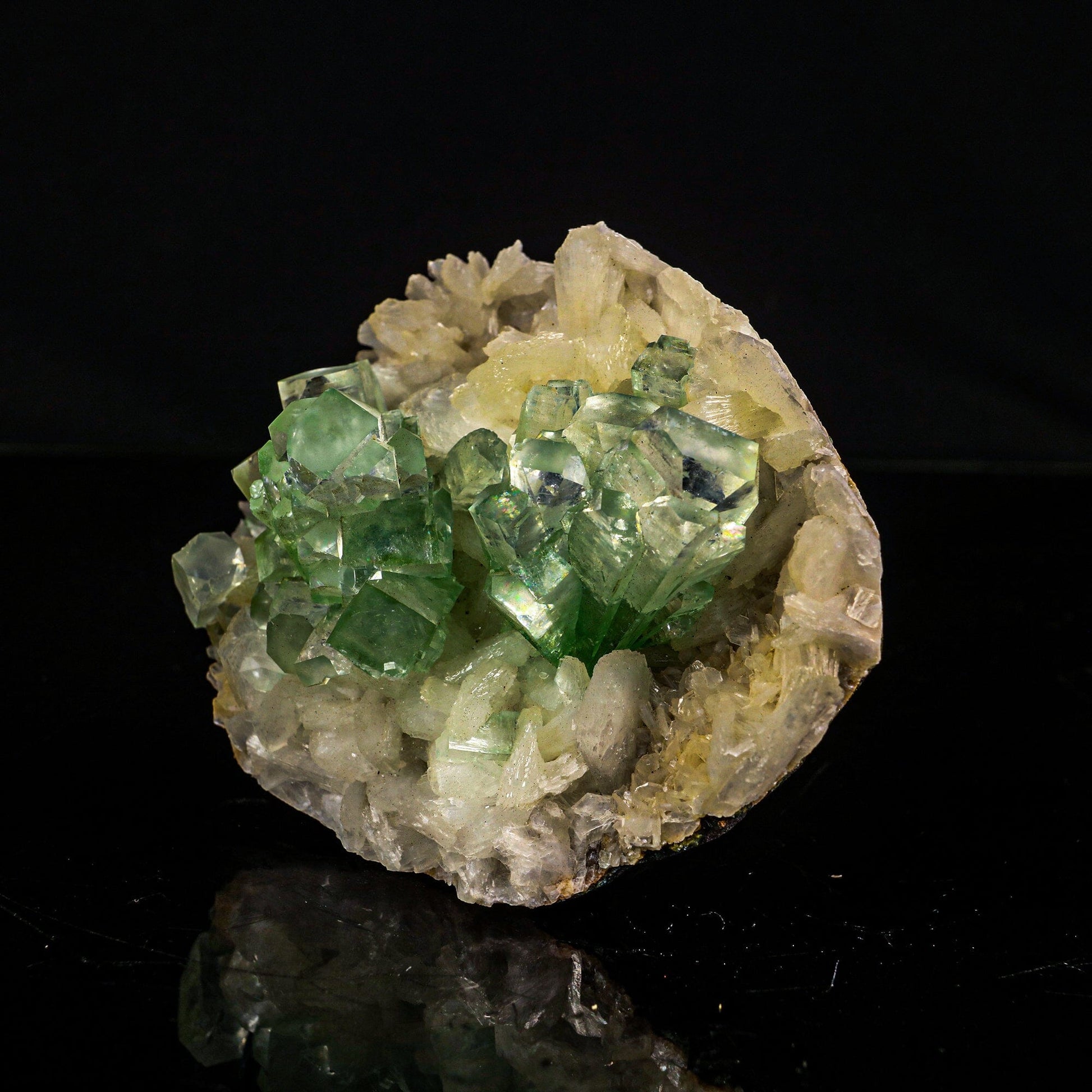 Green Apophyllite Disco Ball with Stilbite Natural Mineral Specimen # B 6832