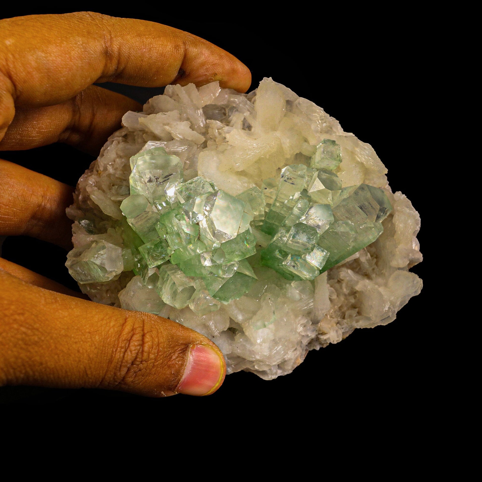 Green Apophyllite Disco Ball with Stilbite Natural Mineral Specimen # B 6832