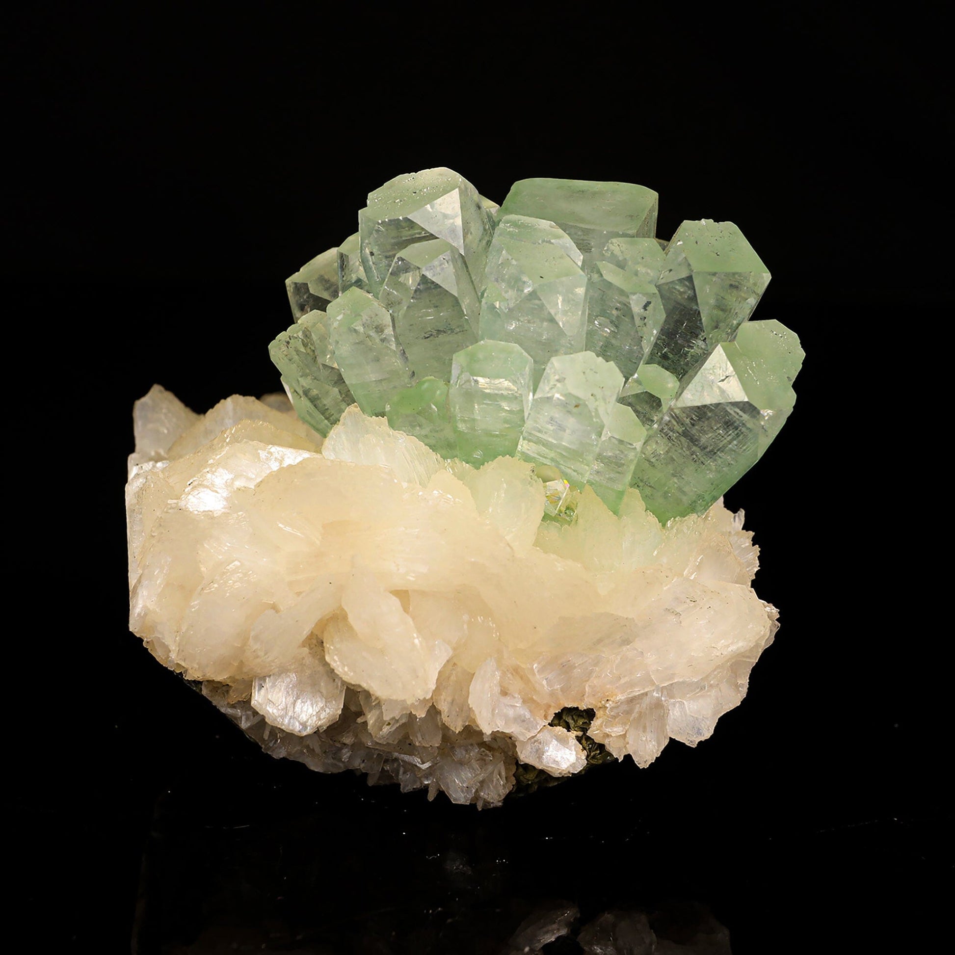 Green Apophyllite Disco Ball with Stilbite Natural Mineral Specimen # B 6835 Apohyllite Superb Minerals 