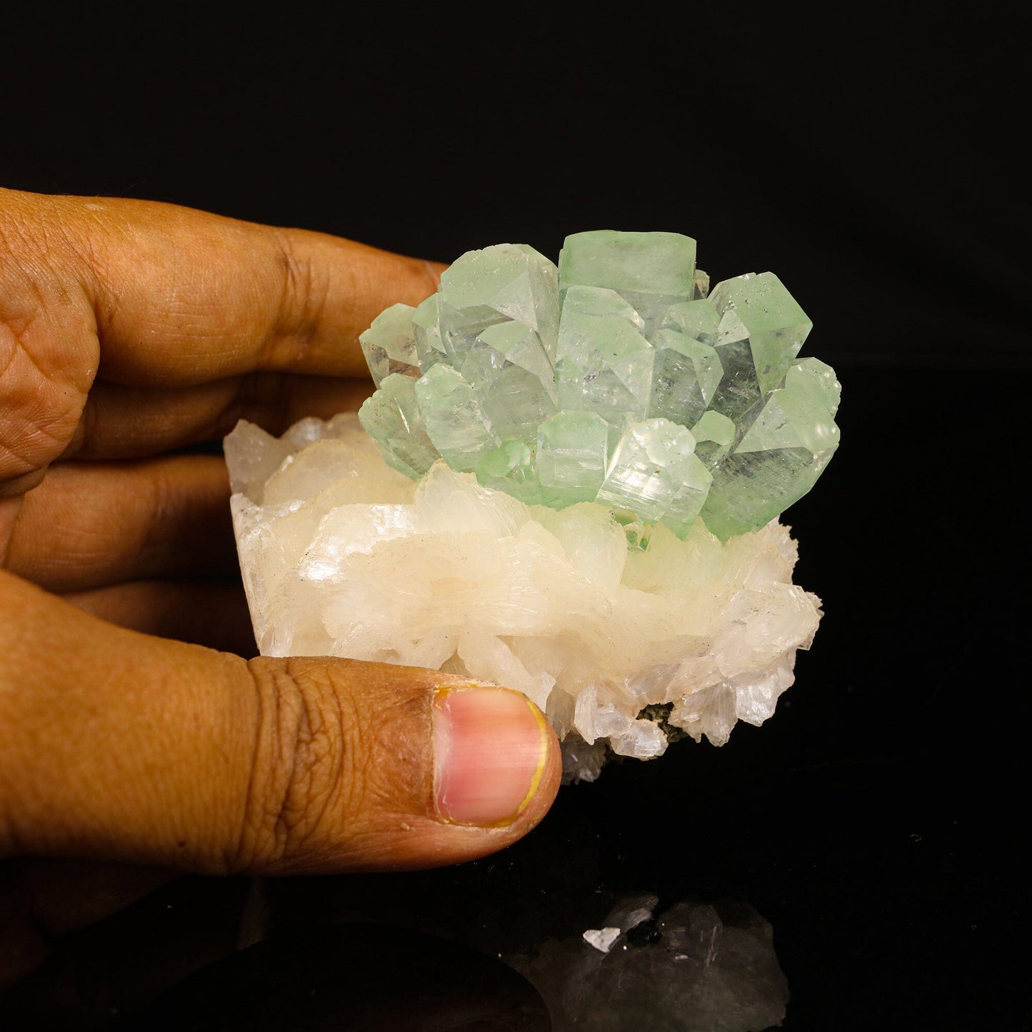 Green Apophyllite Disco Ball with Stilbite Natural Mineral Specimen # B 6835 Apohyllite Superb Minerals 