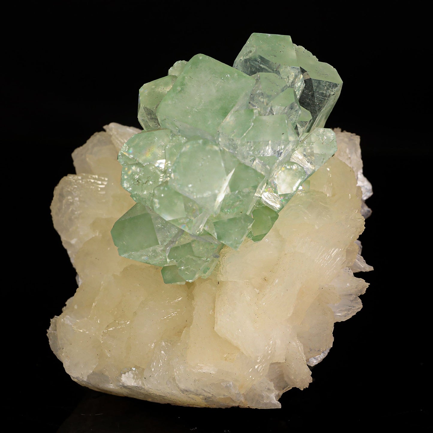 Green Apophyllite Disco Ball with Stilbite Natural Mineral Specimen # B 6835 Apohyllite Superb Minerals 