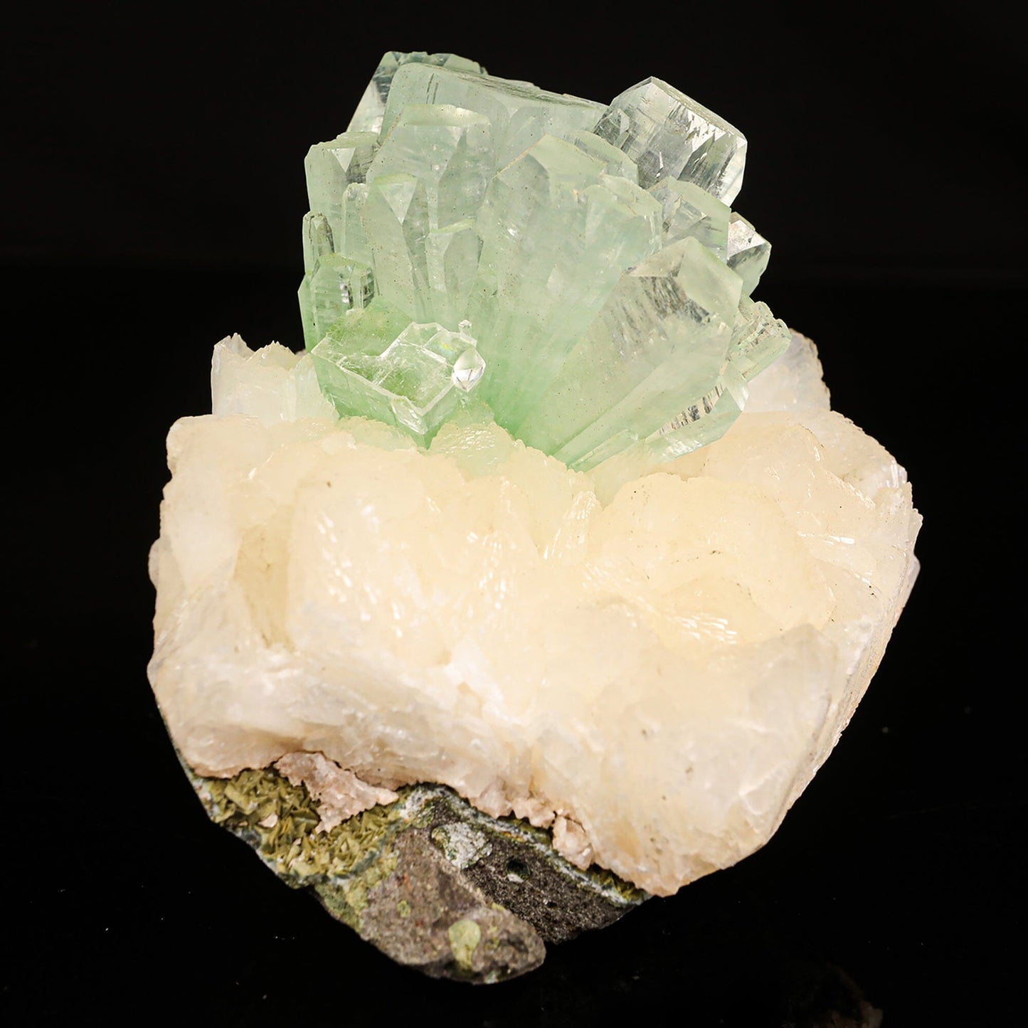 Green Apophyllite Disco Ball with Stilbite Natural Mineral Specimen # B 6835 Apohyllite Superb Minerals 